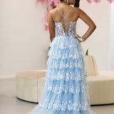 Felicia Ruffle Gown - Pale Blue