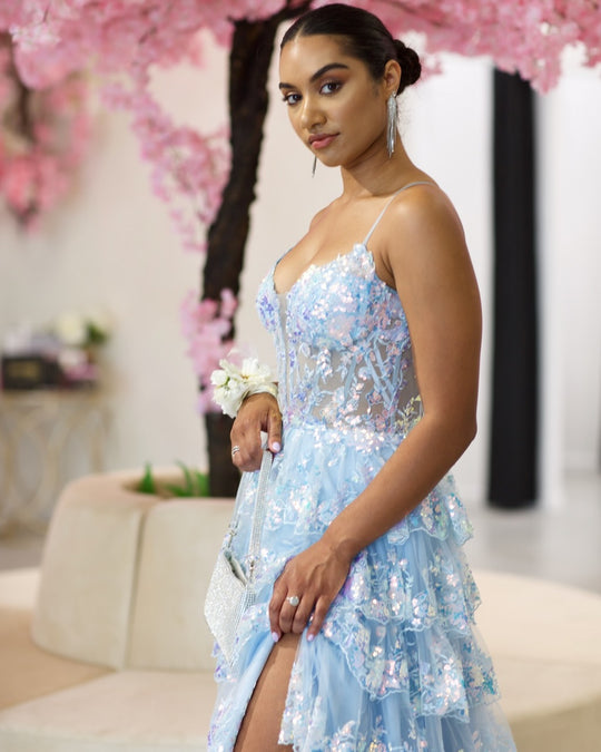 Gracia Ruffle Gown - Powder Blue