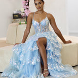 Felicia Ruffle Gown - Pale Blue