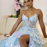 Felicia Ruffle Gown - Pale Blue