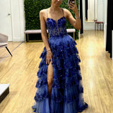 Felicia Ruffle Gown -  Slate Blue