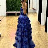 Felicia Ruffle Gown -  Slate Blue