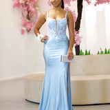 Fiona Lace Sequin Gown - Light Blue