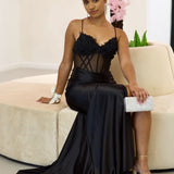 Florencia Satin Corset Gown - Black