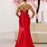 Florencia Satin Corset Gown - Red