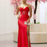 Florencia Satin Corset Gown - Red