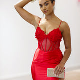 Florencia Satin Corset Gown - Red