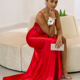 Florencia Satin Corset Gown - Red