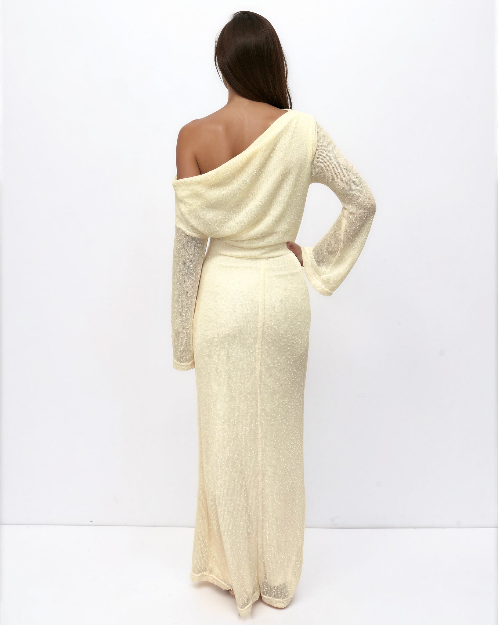 Ginnie Knit Long Sleeve Maxi Dress Cream Back