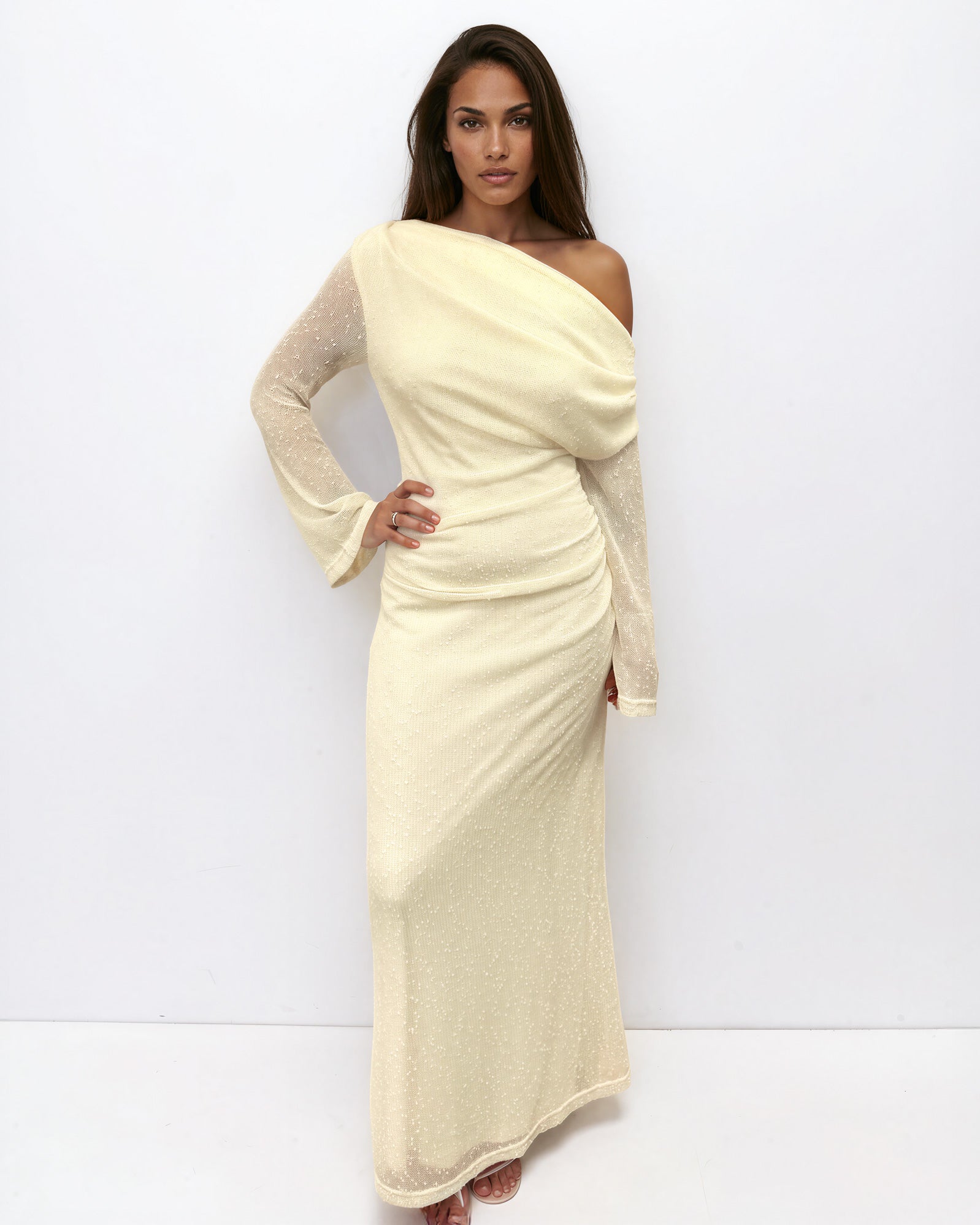Ginnie Knit Long Sleeve Maxi Dress Cream Front 2