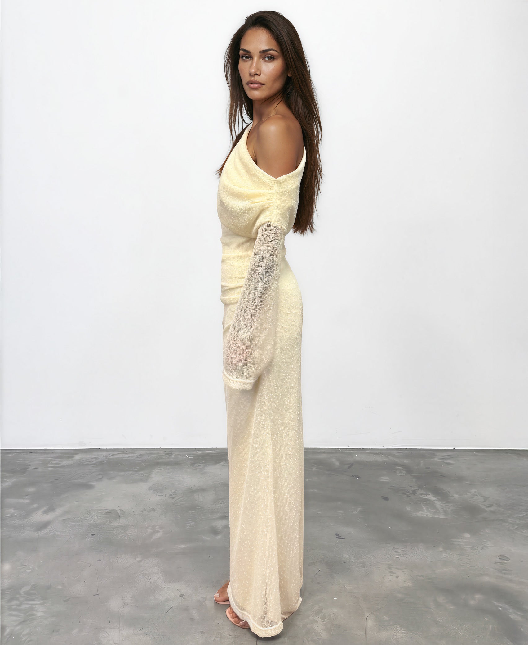Ginnie Knit Long Sleeve Maxi Dress Cream Side