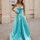 Gabrielle Strapless Mikado Bow Gown  Aqua