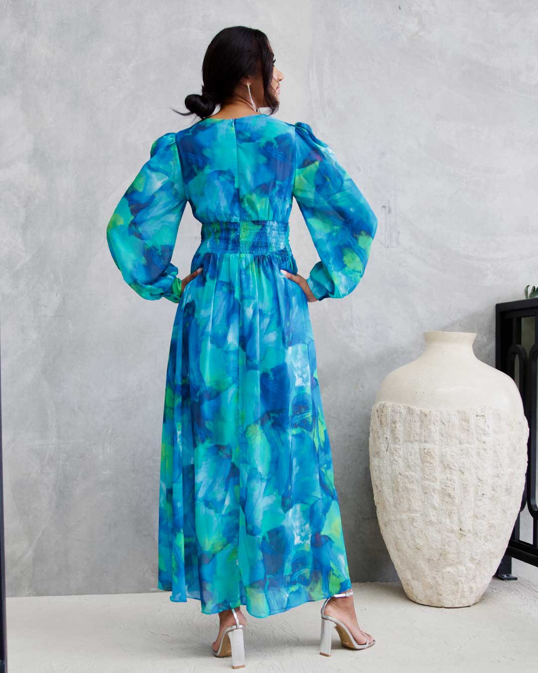 Georgie ChiffonMidi Dress  - Blue Green Print