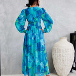 Georgie ChiffonMidi Dress  - Blue Green Print