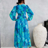 Georgie ChiffonMidi Dress  - Blue Green Print