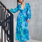 Georgie ChiffonMidi Dress  - Blue Green Print