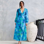 Georgie ChiffonMidi Dress  - Blue Green Print