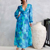 Georgie ChiffonMidi Dress  - Blue Green Print