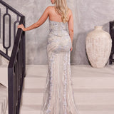 Gigi Beaded Strapless Gown - Silver/Nude