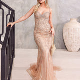 Gloria Beaded Gown - Rose Gold