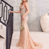 Gloria Beaded Gown - Rose Gold