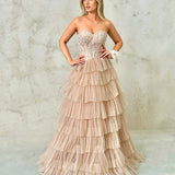 Celeste Layered Strapless Gown - Blush