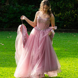 Aurora Strapless Corset Gown - Rose