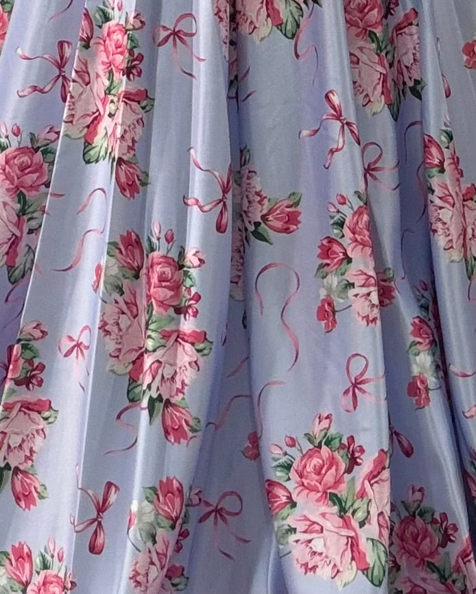 Donatella Satin Corset Gown Pale Blue Floral Fabric