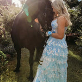 Felicia Ruffle Gown - Pale Blue