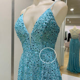 Paige Sequin Gown - Aqua Blue [SAMPLE]