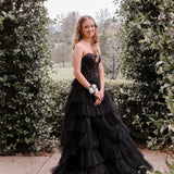 Celeste Layered Strapless Ball Gown - Black