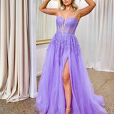 Iris Corset Sequin Tulle Gown - Lilac