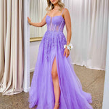 Iris Corset Sequin Tulle Gown - Lilac