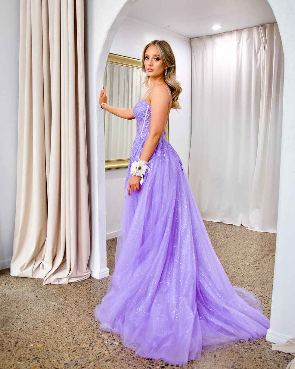 Lace Choker Corset Bodice Satin Trumpet Gown Lilac main image 0