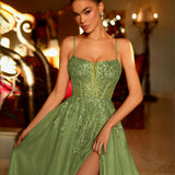 Iris Corset Lace Gown - Olive Green