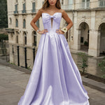 Isabelle Mikado Gown Strapless Bow Lilac Front