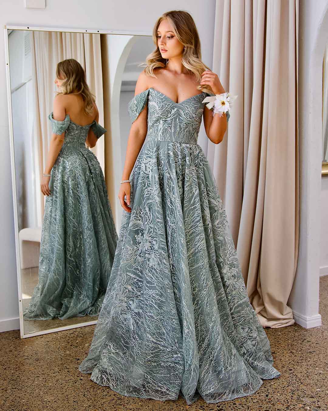 Jenny Embroidered Sequin Tulle Gown - Jade [HIRE]