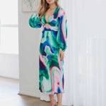 Kai Stain Maxi Dress - Blue Pink Print