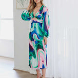 Kai Stain Maxi Dress - Blue Pink Print