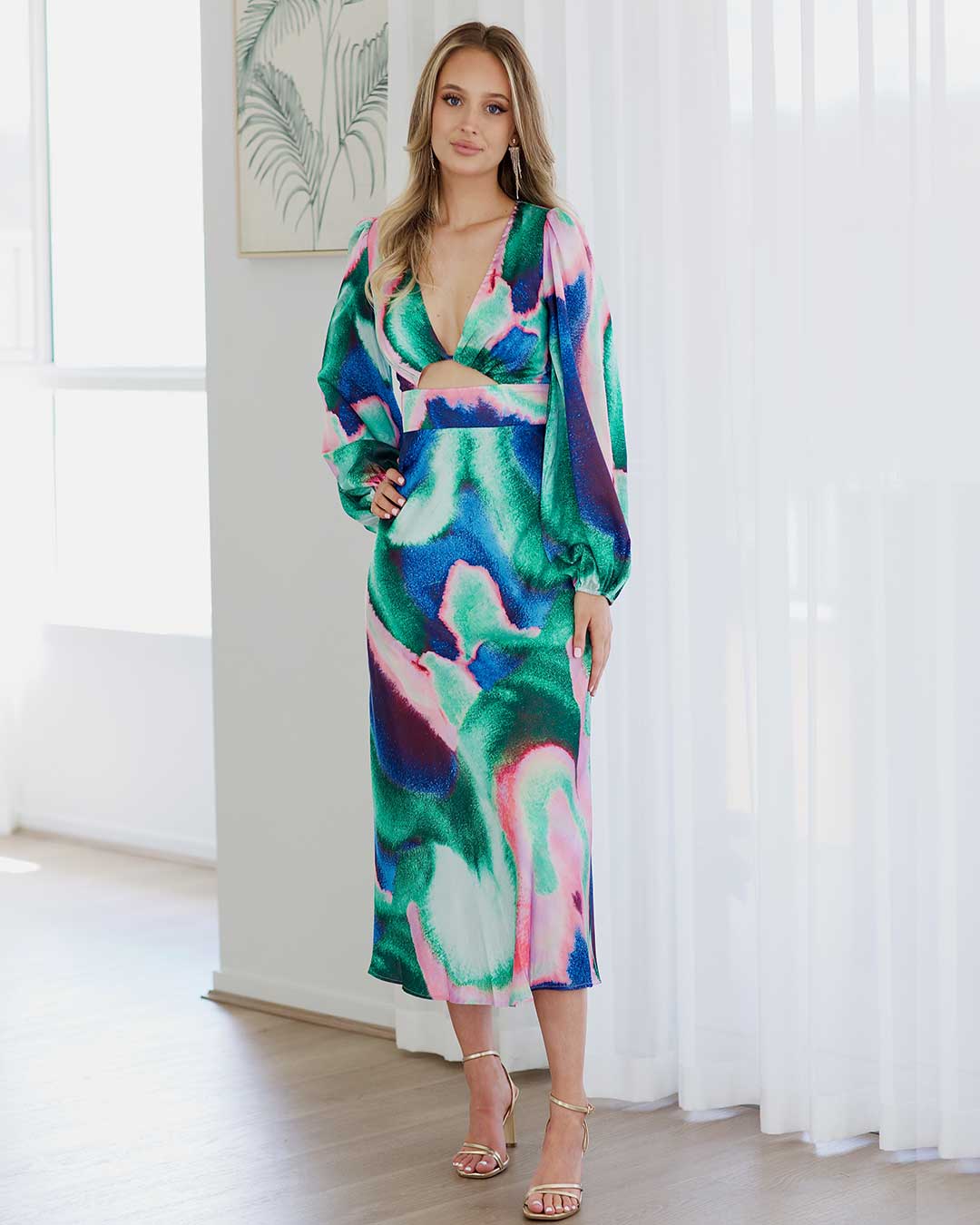 Kai Stain Maxi Dress - Blue Pink Print