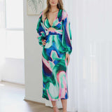 Kai Stain Maxi Dress - Blue Pink Print