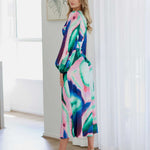 Kai Stain Maxi Dress - Blue Pink Print