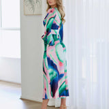 Kai Stain Maxi Dress - Blue Pink Print