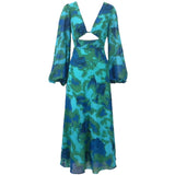 Kora Chiffon Midi Dress - Green/Blue Print