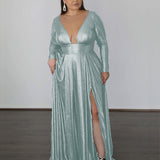 Kylie Stretch Shimmer Gown - Sea Foam