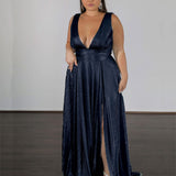 Lexa Stretch Shimmer Gown - Midnight Navy