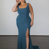 Lana Metallic Jersey Gown - Sky Blue