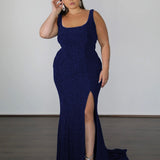 Lana Metallic Jersey Gown - Sapphire