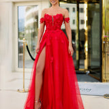 Liana Off Shoulder Corset Ball Gown - Red