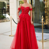 Liana Off Shoulder Corset Ball Gown - Red